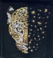 Transfert thermocollant OEM/ODM à strass dorés brillants motif léopard - Fond imprimé léopard pour vêtements masculins, transferts DTF Juneteenth
