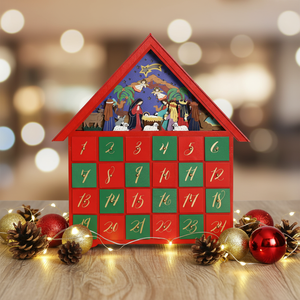 Calendrier <span class=keywords><strong>de</strong></span> l'Avent en bois, cadeau <span class=keywords><strong>de</strong></span> <span class=keywords><strong>Noël</strong></span>, grande maison <span class=keywords><strong>de</strong></span> la Nativité avec 24 tiroirs, lumières LED, décorations artisanales pour la maison - Product Image 1