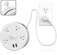 Multiprise murale à fixation murale avec prise américaine, 1500W, câble rétractable circulaire de 1,8m, 4 prises CA et port USB-A, pour la maison et les voyages