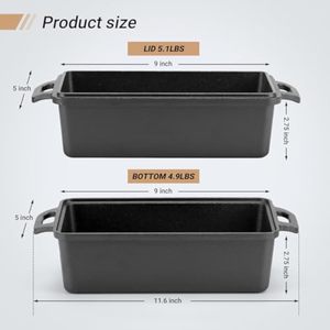 Molde rectangular resistente para hornear pan <span class=keywords><strong>de</strong></span> carne, <span class=keywords><strong>de</strong></span> <span class=keywords><strong>hierro</strong></span> fundido precurado, para pan casero <span class=keywords><strong>de</strong></span> masa madre, apto para horno y estufa. - Product Image 2