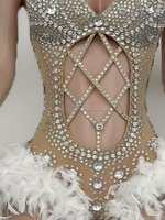 Yilong luxe diamant sangle moulante Sexy évider haute coupe une pièce plume Gogo discothèque Bar Performance Costume