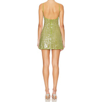 Robe mini trapèze moulante à épaules dénudées pour femme, vert lime, brodée de paillettes, scintillante, sexy, respirante, pour club, soirée, cocktail, faible MOQ