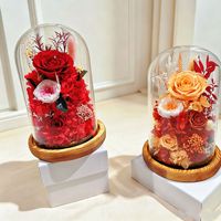 Rose éternelle artisanale bleu roi sous cloche en verre avec base en bois pour chambre à coucher, Saint-Valentin, Pâques, Noël - Vente en gros