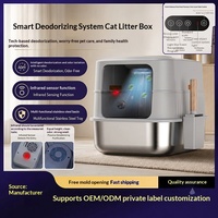 Litière pour chat intelligente en acier inoxydable, fabriquée en Chine, best-seller transfrontalier, avec capteur infrarouge et élimination des odeurs par plasma 3-en-1