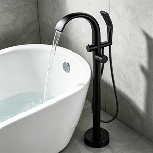 Colonne de douche autoportante d'extérieur en laiton noir mat avec douchette pluie pour piscine, jardin, plage - Product Image 6