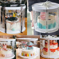 Vente en gros pas cher 18/22cm boîtes à gâteaux d'anniversaire transparentes PET boîte d'emballage cadeau ours rose boîte de noël de fête de mariage