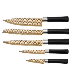 Nouvel ensemble de <span class=keywords><strong>5</strong></span> couteaux de cuisine en acier inoxydable doré à motif diamant, faits à la main, avec lame en relief, coffret cadeau promotionnel 2026 - Product Image 2