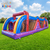 WINSUN Double Trampoline Gonflable Géant Coloré en PVC avec Parcours d'Obstacles et Jeu de Course, Souffleur Inclus, Kits de Réparation Inclus