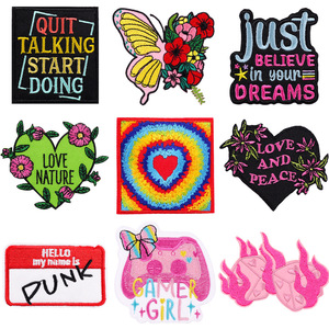 Wholesale Sell Fashion Trend Irregular Shape Custom Fabric Sequin Chenille Patch Courage Slogan <b>Letter</b> Embroidered Patches - Product Image 1