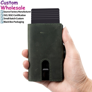 Casekey Genuine Leather Custom RFID Aluminum <b>Wallet</b> Smart Carbon Fiber Pop up <b>Wallet</b> <b>Metal</b> Credit Card Crazy Horse Skin <b>Wallet</b> - Product Image 1