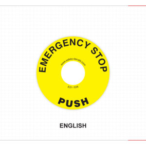 Etiqueta Adhesiva Redonda de Seguridad para Botón de Parada de Emergencia, Resistente al Agua, a los Arañazos y al Calor, con Acabado Mate y Adhesivo 3M, E21 - Product Image 1