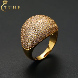 Large Inventory Fashion Jewelry 18K Gold Plated Brass AAAAA Zircon Gemstone Iced Out Comb Clustered Hip Hop Ring Men Women