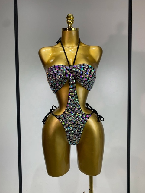 Women Crystal Bikini Swimwear Bling Bling Fashion Bar Nightclub Stage Outfit Popular Bathing Suit