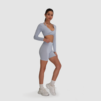 Nouvelle Tendance Mode Ensemble de 5 Pièces Femme Torsadé Devant Brassière de Sport Short d'Entraînement Leggings Tenue de Fitness pour Femmes Vêtements de Sport