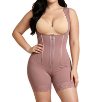 Body sculptant intégral pour femme avec fermeture éclair et crochets, contrôle du ventre, rehausseur de fesses, bordure en dentelle, amincisseur de cuisses et corset de taille