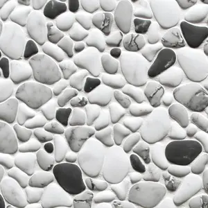 Sunwings Recycled Glass Mosaic Pebble Tile | Stock In US | Grey Mix Marble Looks Mosaics Wall And Floor Tile