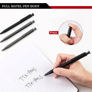 Bolígrafos de metal de diseño personalizado grabado e impreso logotipo personalizado fabricante de bolígrafos de Metal retráctiles de prensa negra - Product Image 2