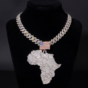 Colgante de plata 925 con mapa de África y bandera estadounidense, con incrustaciones de moissanita, estilo hip hop, unisex, para uso diario. - Product Image 1