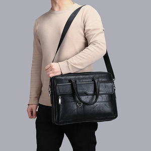 Tas tangan kulit PU pria, koper Laptop bisnis Retro kapasitas besar Logo kustom Vintage kualitas tinggi