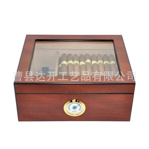 Humidor à cigares en bois rectangulaire avec couvercle en verre et hygromètre, boîte de rangement de bureau - Product Image 1