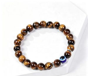 Braccialetto Elastico con Occhio di Tigre Naturale e Perline Blu, <span class=keywords><strong>Bracciale</strong></span> Regalo con Occhio Malvagio da 8MM - Product Image 5