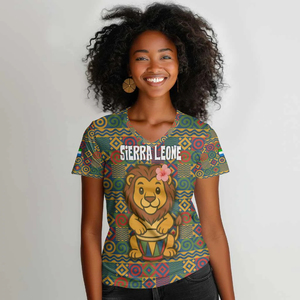 T-shirt d'été personnalisé pour femmes, imprimé Jour de l'Indépendance de la Sierra Leone, col en V, motif africain, Joyeux 65e anniversaire - Product Image 4