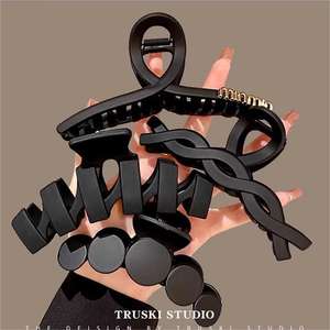 Accesorios para el cabello de gama alta para mujer, pinza grande de Metal mate, pinza de tiburón negro, horquillas múltiples, pinzas de plástico para el cabello - Product Image 2