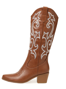 Nouvelles Bottes de Cowboy Western à Talon Épais 2024, Bottes de Chevalier Brodé Style Rétro Mi-Mollet Grande Taille pour l'Équitation - Product Image 5