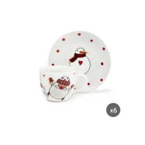 Ensemble Excelsa de 6 tasses à café multicolores de 9 cl avec soucoupes, vaisselle et décorations de table en porcelaine motif bonhomme de neige - Product Image 5