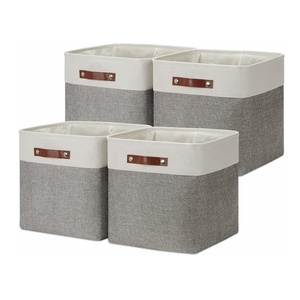 Household Baby Toys Fabric Linen Storage Bin Foldable Clothes Storage Basket with Private Logo