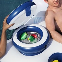Île flottante gonflable double en PVC avec seau à glace et tapis flottant 251x132cm Bleu/Blanc & Jaune pour adultes