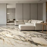 Grande dalle de marbre poli à veines fluides aux tons terreux, idéale pour les sols modernes et minimalistes des villas, chambres et salons.