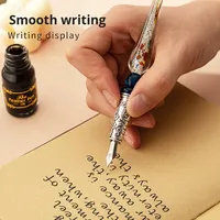 Ensemble de stylos à plume vintage en verre, 2 pointes extra flexibles, porte-stylo gravé, encre, stylo en verre cristal pour l'écriture artistique et le dessin