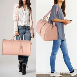 Venta al por mayor de fábrica impermeable PU cuero de lujo traje de viaje bolsa de lona convertible personalizado llevar bolsa de ropa