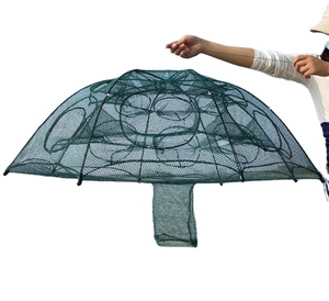 Piège à poissons portable d'extérieur en nylon haute résistance avec cadre en acier inoxydable galvanisé pour étang, rivière, lac, mer, crevettes - Product Image 1