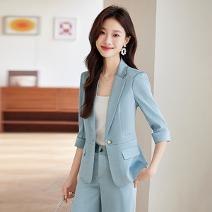 Women's Suit Set Cream Three Quarter Sleeve Lightweight Breathable Summer Elegant Style - Product Image 2