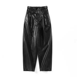 Mùa Xuân Anh Cổ Điển Cao Eo Da PU Quần Harem Phụ Nữ Quần Thời Trang Quần Phụ Nữ Mới Thời Trang Thẳng Quần Giản Dị - Product Image 1