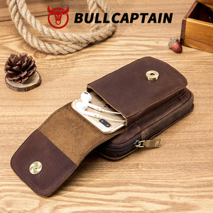 BULLCAPTAIN Men's Waist <b>bag</b> Genuine <b>Leather</b> Anti-Theft Zipper Closure Vintage Style <b>Small</b> Crossbody/Shoulder <b>Bag</b> OEM ODM - Product Image 4