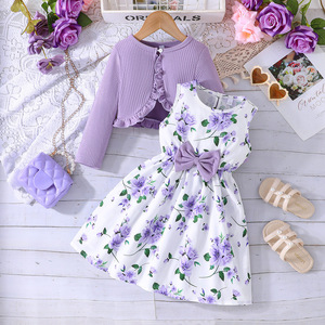 Abito Intrecciato Colorato per Bambina Stile Primavera/Estate + Cappotto Tinta Unita, <span class=keywords><strong>Elegante</strong></span> e alla Moda, Nuova Generazione - Product Image 1