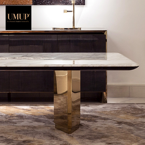 Rechthoekige Gold 8 Zits Metaal Steen Italiaanse Moderne Eetkamer Tafels Luxe Marmeren Eettafels - Product Image 4