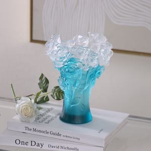 Jarrón de Flores de Vidrio Esmaltado de Color Azul y Blanco, Adorno Creativo para Sala de Estar - Product Image 5