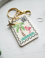 Porte-clés en acrylique peint à la main, style coquillage flamant rose, cadeau de voyage