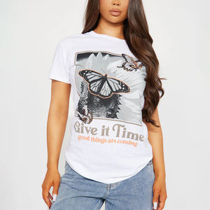 Camiseta Moderna de Cuello Redondo, Informal, de Alta Calidad, con Estampado Gráfico 'Give It Time', Hecha a Medida para Mujer - Product Image 1