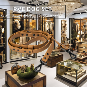 Conjunto de correa de <span class=keywords><strong>collar</strong></span> de perro con aspecto de cuero recubierto de PVC resistente a la intemperie resistente al agua - Product Image 2