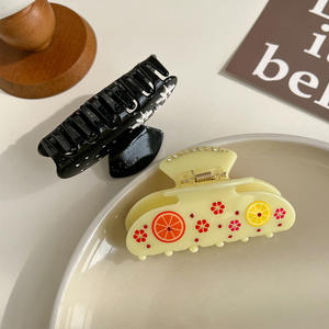 Kinling กิ๊บหนีบ<span class=keywords><strong>ผม</strong></span>อะซิเตทประดับเพชรขนาดกลางสีดำสุด<span class=keywords><strong>เท่</strong></span>ห์สีเหลืองมะนาวหวาน - Product Image 4