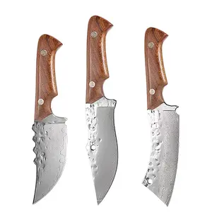 Pisau dapur baja Damaskus diy profesional kualitas baik pisau berburu kualitas tinggi dengan pegangan rosewood