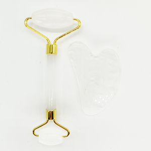 Ensemble de rouleaux de massage en jade et de gua sha en cristal blanc, magnifique ensemble de rouleaux de massage en jade et de rouleaux de massage en quartz rose - Product Image 1