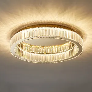 새로운 럭셔리 스테인레스 스틸 천장 램프 현대 골드 데코 크리스탈 라이트 홈 거실 호텔 침실 LED 라운드 천장 램프