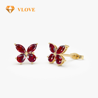 VLOVE Boucles d'oreilles clous papillon 6 mm en or massif 14K 18K et plaqué or avec pierres précieuses naturelles multi-lab, bijoux personnalisés pour femme