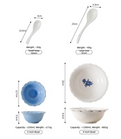 Assiettes et bols en céramique de style européen sculptés en relief, motif floral bleu élégant, style rétro, qualité restaurant pour usage quotidien